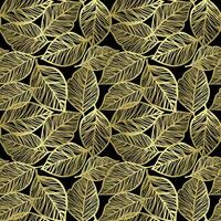Golden leaves on a black background. Trendy and glamorous seamless pattern vector