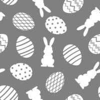 Seamless modern minimalist pattern with silhouettes of rabbits and Easter eggs on a gray background vector