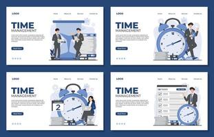 Landing page template time management concept task manager organization productivity planning vector
