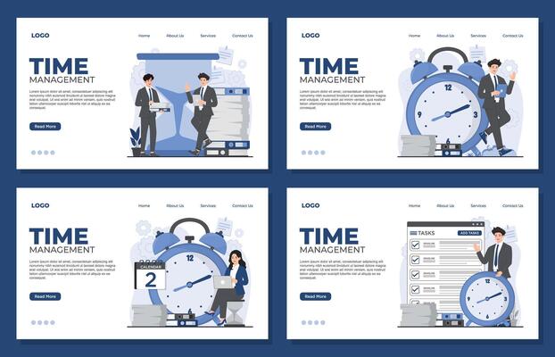 Landing page template time management concept task manager organization productivity planning