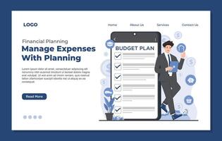 Landing page template for web and mobile applications. budget planning concept financial plan vector