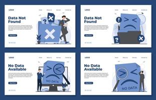 Landing page template illustrating no data concept missing files, no search results found in a system data not available illustration vector