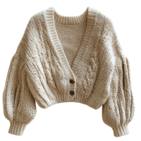 Cozy knitted cardigan with oversized sleeves and buttons isolated on transparent background png