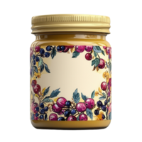 Floral patterned jar with blank label for customization isolated on transparent background png