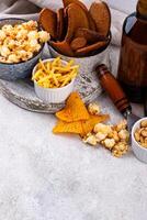 Beer and different snacks for Superbowl or football party photo