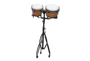 Bongo drums isolated on white background. Concept, musical instrument for rhythm of music to make more fun for performing or dancing. Beat drum with rhythm along music and songs. photo