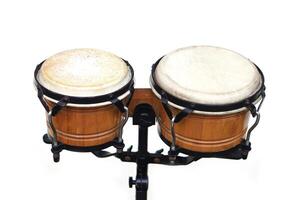 Bongo drums isolated on white background. Concept, musical instrument for rhythm of music to make more fun for performing or dancing. photo