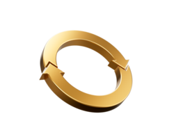Golden Rounded Clockwise Arrows Loop Symbolizes Recycling And Continuous Rotation, 3D Illustration png