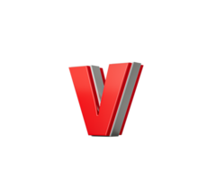 Vibrant Red Small Letter v Gleams With Its Sleek Metallic Design With Sharp Edges, 3D Illustration png