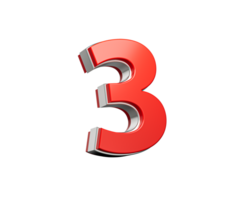 Vibrant Red Number Three Number 3 With Sleek Metallic Gleam 3D Illustration png