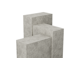 Grey concrete podium backdrop with three rectangular blocks of varying heights. 3D Illustration. png