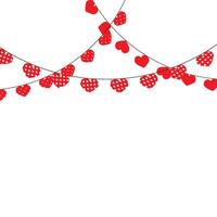Valentine day banner with red heart garland, romantic greeting, display valentine festival, garland string, wedding ornament or anniversary, celebration pennant shape triangle, illustration vector