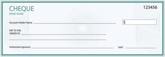 Bill cheque template with watermark and pattern, official business security, layout paper statement, check invoice, accounting blank form, authorization printed blank vector