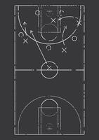 Basketball play field draw by chalk, plan of game, tactic and strategy, training and coaching outline sketch, graphic concept blueprint, scheme markings, illustration vector
