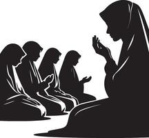 Muslim Woman in Hijab Praying Silhouette vector