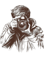 A stylized sketch of a photographer capturing a moment with their camera The dark brown tones and artistic style create a moody atmosphere Perfect for photography blogs or social media png