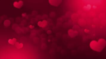 Red hearts on a dark background with blurry hearts, Valentines Day background animation, romantic 2D animation, love theme, glowing hearts in 4K resolution video