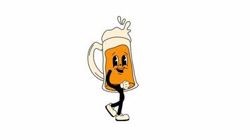 Retro cartoon style beer, designed as a Oktoberfest mascot, walking in a seamless loop animation. Transparent background for easy use in designs and overlays video