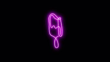 Neon pink ice cream sticker with a glowing effect on a transparent background. Bright and colorful design for digital use, overlays, and graphic elements video