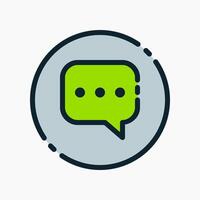 A green speech bubble icon on a white background with line and color style vector