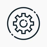 A gearwheel icon in a circle with line style vector