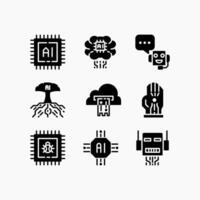 Design Illustration graphic of artificial intelligence set icon part 1 with glyph style. Suitable for UI, mobile design, web design, etc. vector