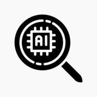 Design Illustration graphic of magnifying glass with AI technology icon with glyph style. Suitable for UI, mobile design, web design, etc. vector