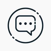 A black and white image of a speech bubble with line style vector