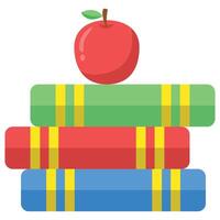 Red apple on stack of books. Perfect for educational materials, school posters, and foodrelated designs needing a pop of color. vector