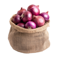 Healthy Red Onions in a Rustic Jute Bag A Perfect Cutout for Transparent Background Use in Digital Designs png