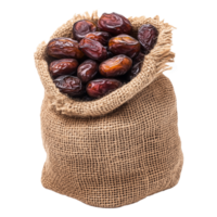 Healthy Sweet Dates in a Rustic Burlap Bag A Transparent Background Cutout for Creative Visuals png
