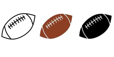 Minimalist set of American football icons in black, brown, and outline styles. Ideal for sports graphics, team logos, merchandise, and athletic branding vector