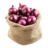 Rustic Freshness Red Onions in a Jute Bag Cutout for Transparent Background Product and Banner Displays png