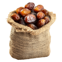 Sweet Dates in Jute Sack A Cutout Isolated on Transparent Background for Product Displays and Cover png
