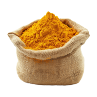 Rustic Burlap Sack with Fresh Turmeric Powder A Healthy Spice Cutout for Transparent Background Visuals png