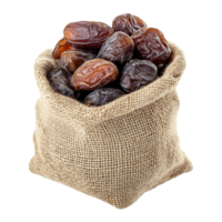 Rustic Burlap Sack with Sweet Dates A Healthy Snack Isolated for Transparent Background Designs png