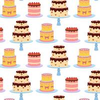 Colorful cake pattern with various designs and decorations on white background vector