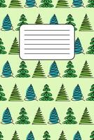 Seasonal themed notebook background featuring colorful trees on a light green design vector