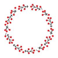 Circular wreath design featuring red berries and simple black branches for decoration vector