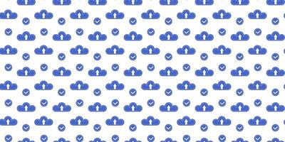 Background pattern featuring blue clouds, locks, and check marks on a white backdrop vector