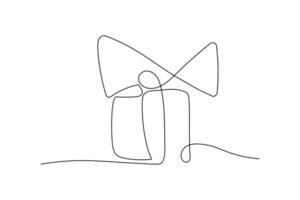 Abstract continuous line drawing of a person holding a gift with a large bow vector