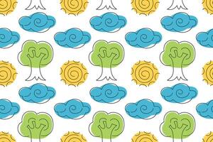 Colorful pattern featuring trees and suns in a playful design for textiles or wallpapers vector