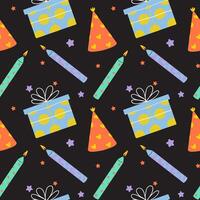 Bright and colorful party elements displayed on a dark background for celebration vector