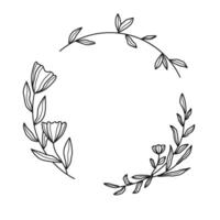 Minimalist rustic floral wreath circle frame vector