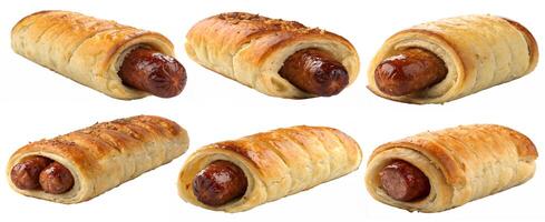 A set of Sausages in dough, isolated on a white background. photo