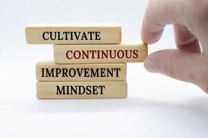 Cultivate continuous improvement mindset text on wooden blocks. Continuous Improvement concept photo