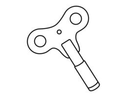 Hand drawn cute outline illustration winding key. Flat winder sticker line art doodle. Protection or access icon. Mechanism start tool. Start of project. Control or dependence. Isolated. vector