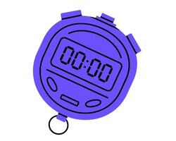 Hand drawn cute illustration of digital timer clock. Flat electronic time measurement device doodle style. Stopwatch sticker, icon. Deadline or race. Sport competition. Isolated. vector