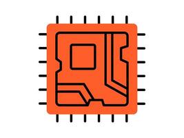 Hand drawn cute cartoon illustration of computer CPU. Flat processor chip in doodle style. Electronic microchip with traces concept icon. Circuit board. AI microprocessor sticker. Isolated. vector