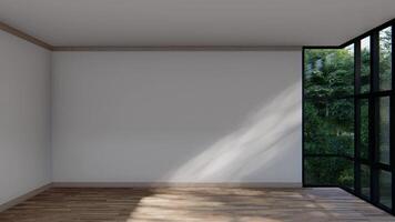 empty interior room shadow space background mock up architecture sunlight. empty home modern window light floor design apartment white house indoor. blank minimal concept backdrop bright clean. video
